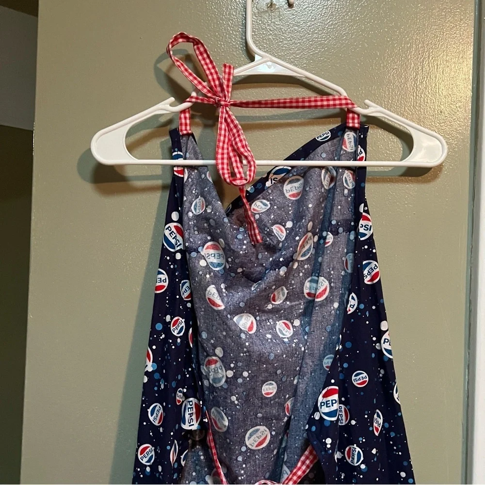 Handmade Apron Pepsi Cola Blue White Red Pocket Tie Back
